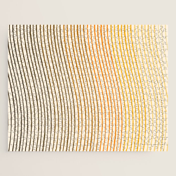 Organic Fine Lines Wavy Gradient Minimal Ink Stripe Pattern Brown Orange Yellow Jigsaw Puzzle Gallery Image 1
