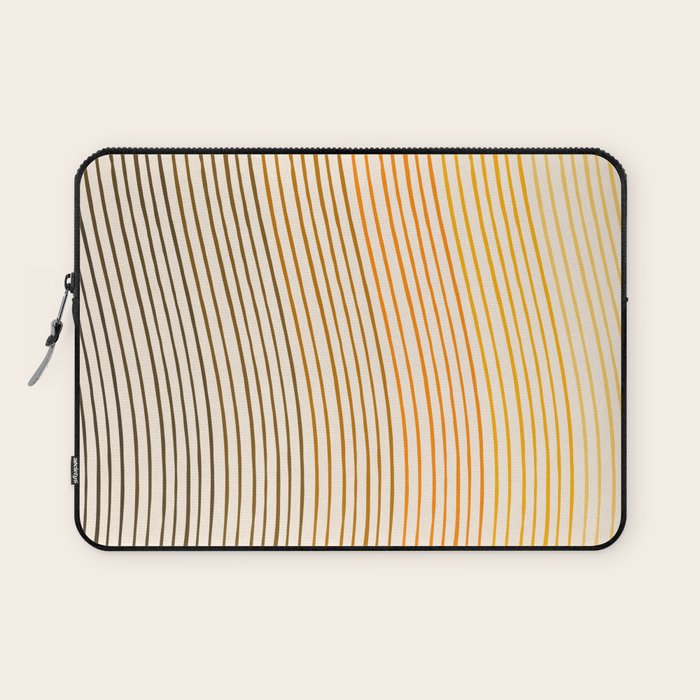 Organic Fine Lines Wavy Gradient Minimal Ink Stripe Pattern Brown Orange Yellow Laptop Sleeve Gallery Image 1