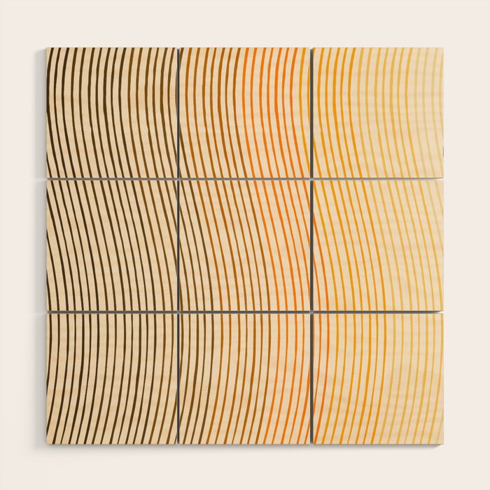 Organic Fine Lines Wavy Gradient Minimal Ink Stripe Pattern Brown Orange Yellow Wood Wall Art Gallery Image 1