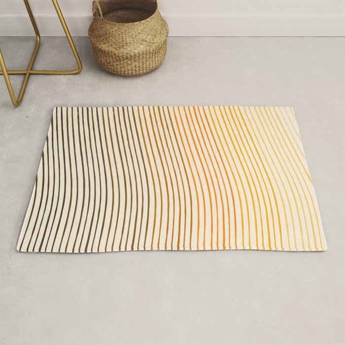 Organic Fine Lines Wavy Gradient Minimal Ink Stripe Pattern Brown Orange Yellow Rug Gallery Image 1