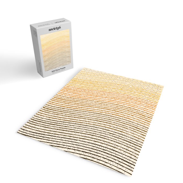 Organic Fine Lines Wavy Gradient Minimal Ink Stripe Pattern Brown Orange Yellow Jigsaw Puzzle Gallery Image 2