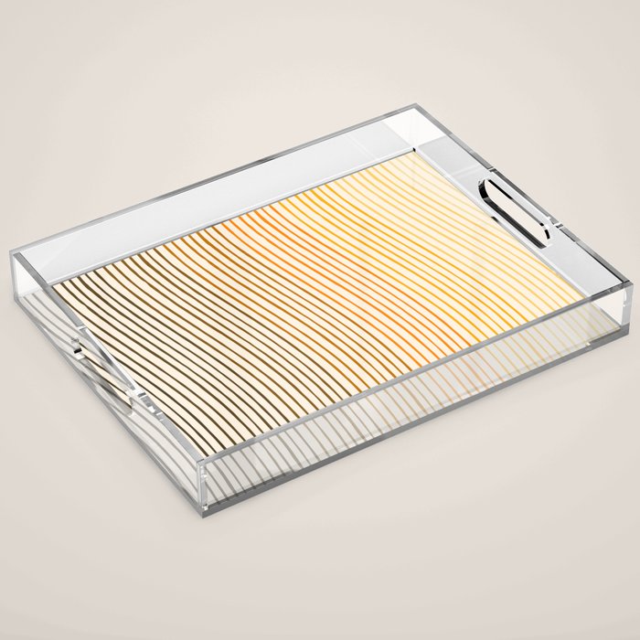 Organic Fine Lines Wavy Gradient Minimal Ink Stripe Pattern Brown Orange Yellow Acrylic Tray Gallery Image 1
