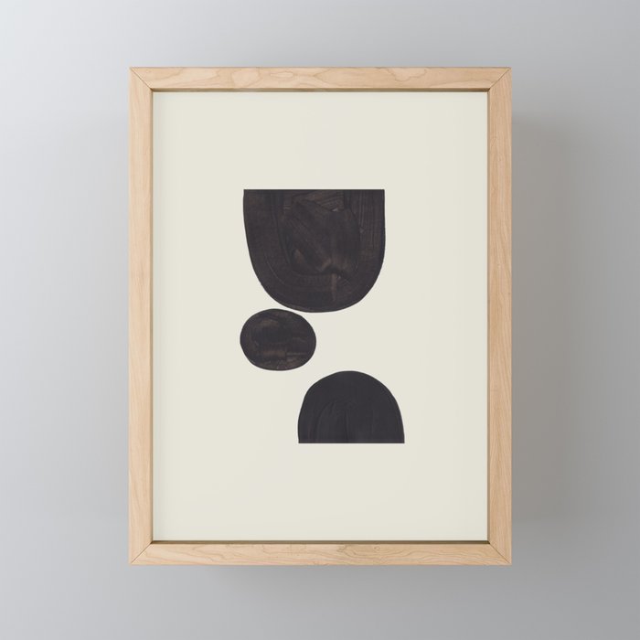 Black & White Minimalist Abstract Shapes Patterns Black Ink Painting Mini Art Print Gallery Image 1