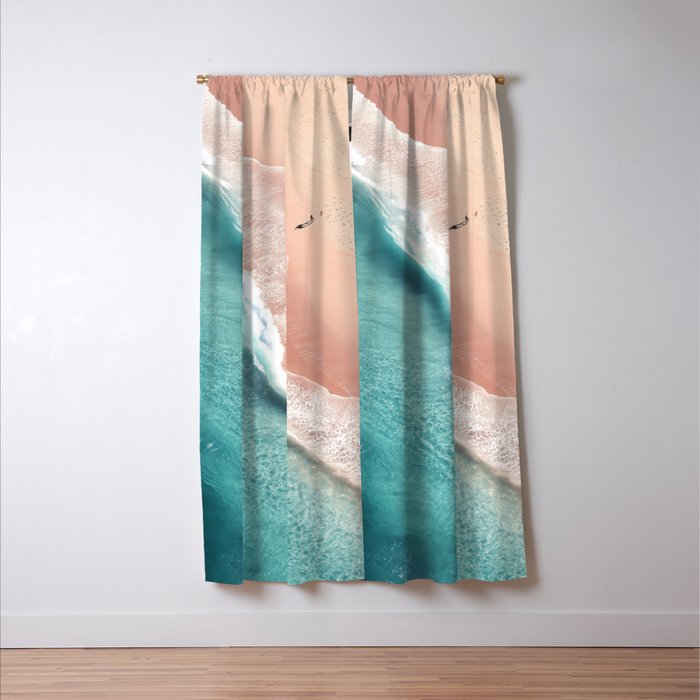 Pastel Coastline - Aerial View of Turquoise Sea and Blush Sand Window Curtain Gallery Image 3