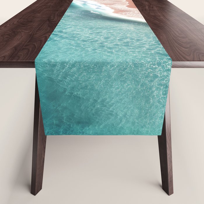 Pastel Coastline - Aerial View of Turquoise Sea and Blush Sand Table Runner Gallery Image 1