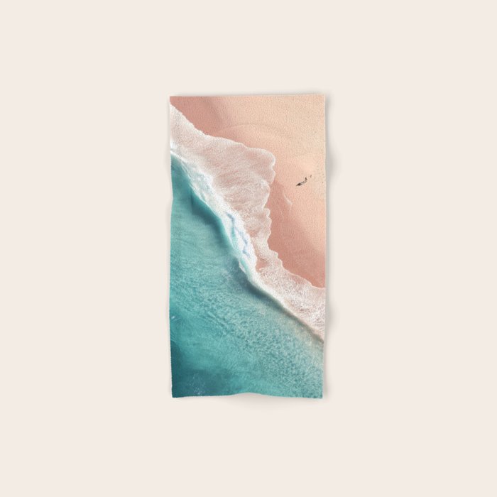 Pastel Coastline - Aerial View of Turquoise Sea and Blush Sand Bath Towel Gallery Image 1