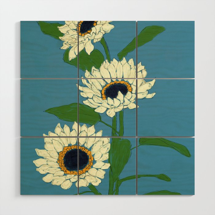 Sunflower Blue Sami Wood Wall Art Gallery Image 1