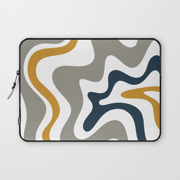 Liquid Swirl Abstract Pattern in Mustard, Navy, Gray, and White Laptop Sleeve Gallery Image 1