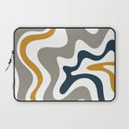 Liquid Swirl Abstract Pattern in Mustard, Navy, Gray, and White Laptop Sleeve Gallery Image 1