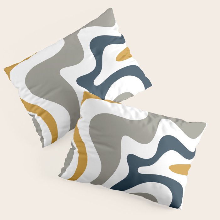 Liquid Swirl Abstract Pattern in Mustard, Navy, Gray, and White Pillow Sham Gallery Image 1