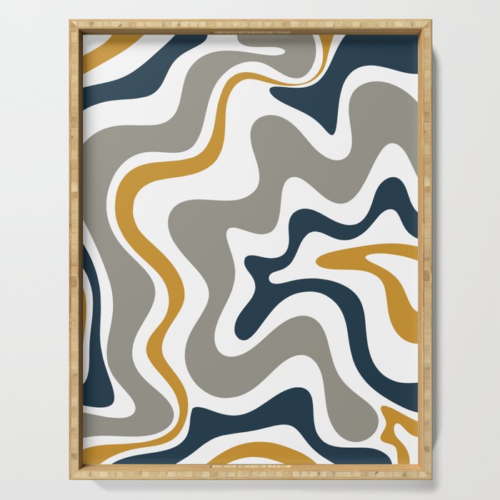 Liquid Swirl Abstract Pattern in Mustard, Navy, Gray, and White Serving Tray Gallery Image 1