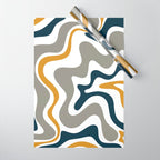 Liquid Swirl Abstract Pattern in Mustard, Navy, Gray, and White Wrapping Paper Gallery Image 1