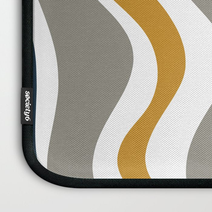 Liquid Swirl Abstract Pattern in Mustard, Navy, Gray, and White Laptop Sleeve Gallery Image 3
