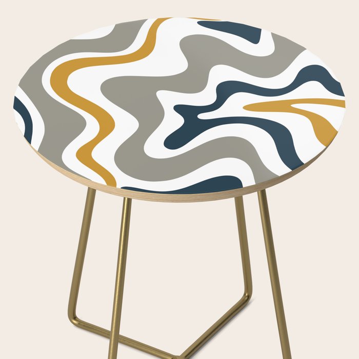 Liquid Swirl Abstract Pattern in Mustard, Navy, Gray, and White Side Table Gallery Image 2