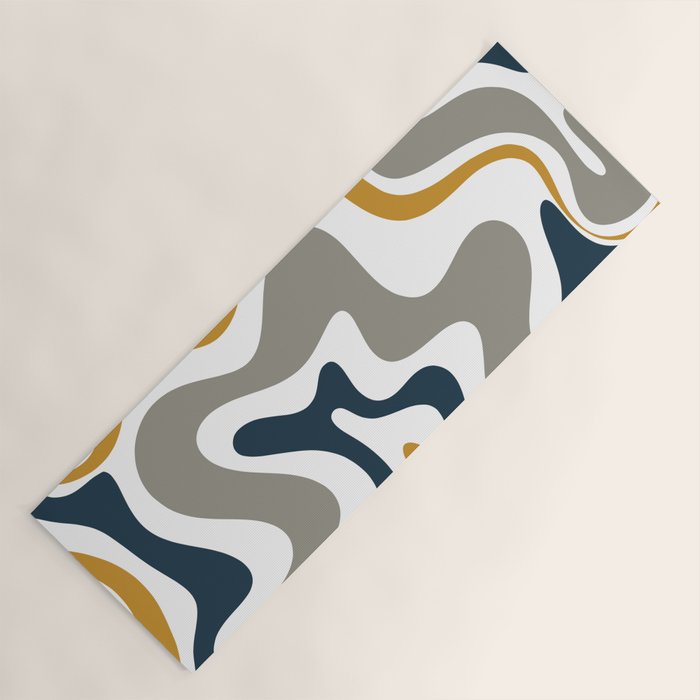 Liquid Swirl Abstract Pattern in Mustard, Navy, Gray, and White Yoga Mat Gallery Image 1
