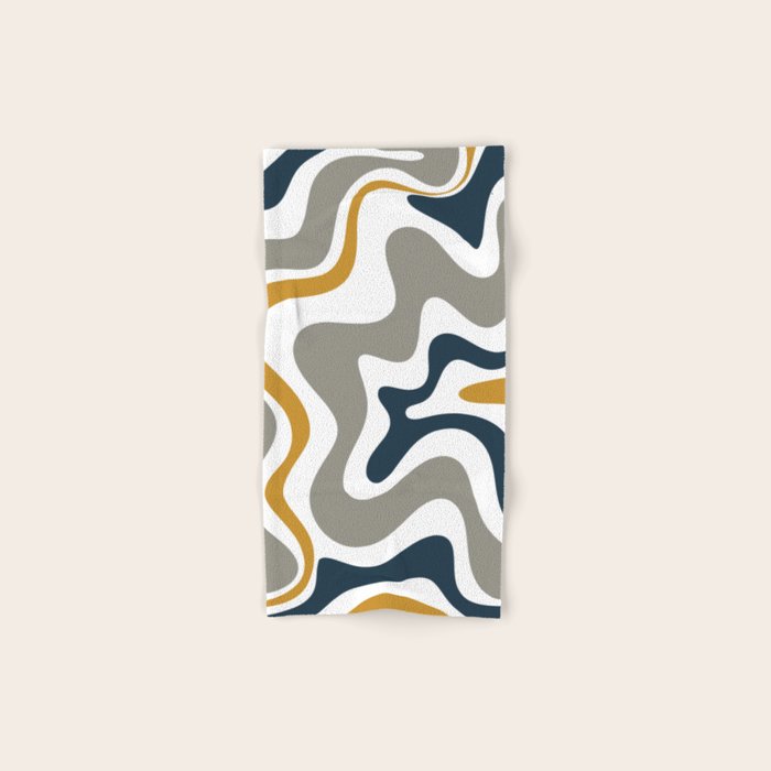 Liquid Swirl Abstract Pattern in Mustard, Navy, Gray, and White Bath Towel Gallery Image 1