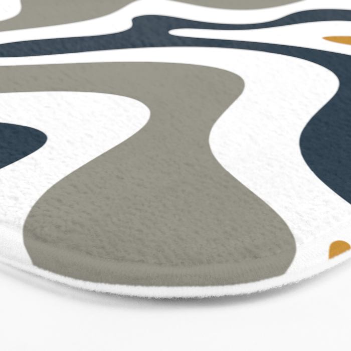Liquid Swirl Abstract Pattern in Mustard, Navy, Gray, and White Bath Mat Gallery Image 3