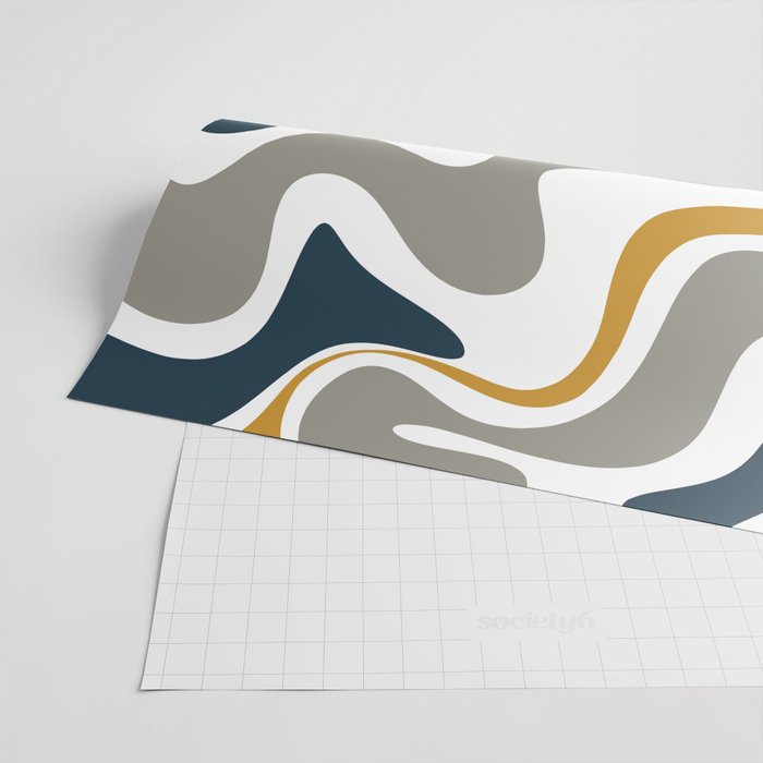 Liquid Swirl Abstract Pattern in Mustard, Navy, Gray, and White Wrapping Paper Gallery Image 2