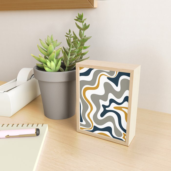 Liquid Swirl Abstract Pattern in Mustard, Navy, Gray, and White Mini Art Print Gallery Image 2
