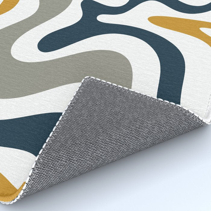 Liquid Swirl Abstract Pattern in Mustard, Navy, Gray, and White Rug Gallery Image 4