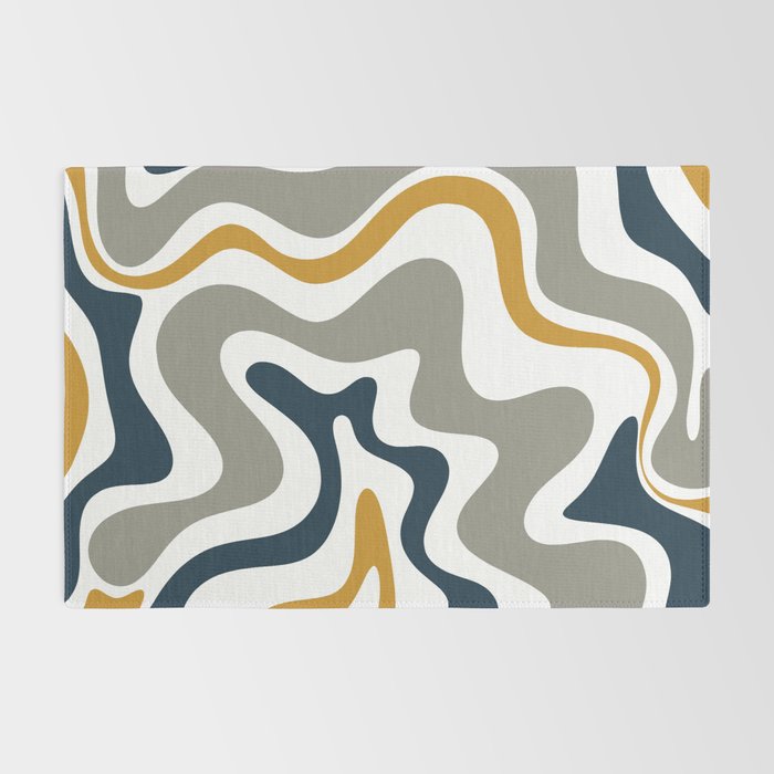 Liquid Swirl Abstract Pattern in Mustard, Navy, Gray, and White Rug Gallery Image 2