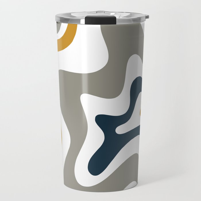 Liquid Swirl Abstract Pattern in Mustard, Navy, Gray, and White Travel Mug Gallery Image 1