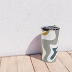 Liquid Swirl Abstract Pattern in Mustard, Navy, Gray, and White Travel Mug Gallery Image 4