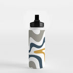 Liquid Swirl Abstract Pattern in Mustard, Navy, Gray, and White Water Bottle Gallery Image 2