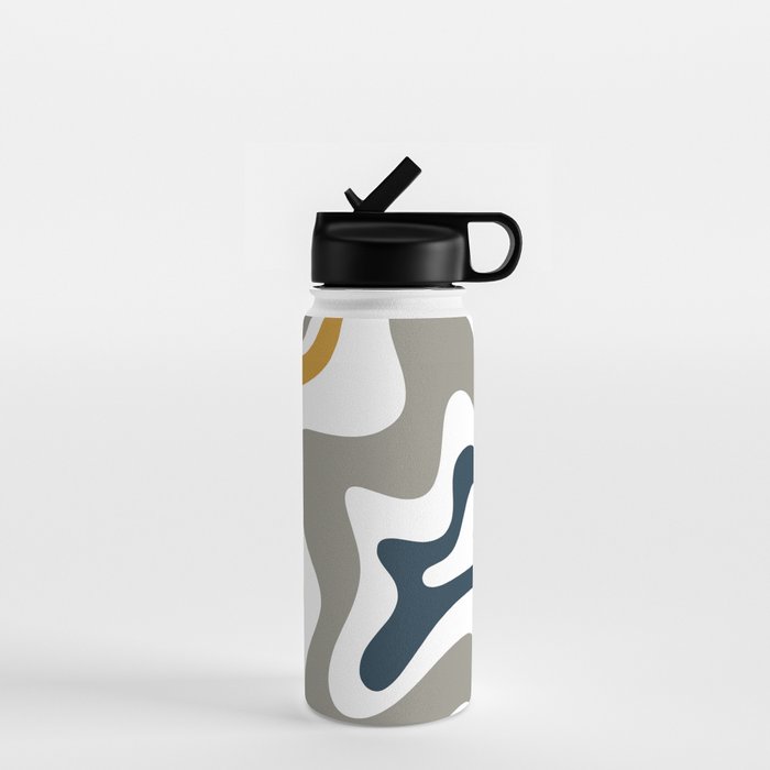 Liquid Swirl Abstract Pattern in Mustard, Navy, Gray, and White Water Bottle Gallery Image 1