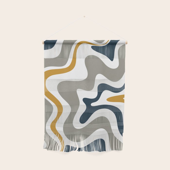 Liquid Swirl Abstract Pattern in Mustard, Navy, Gray, and White Wall Hanging Gallery Image 1