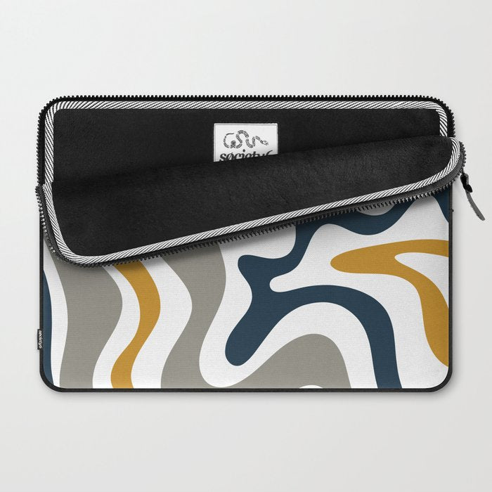 Liquid Swirl Abstract Pattern in Mustard, Navy, Gray, and White Laptop Sleeve Gallery Image 2