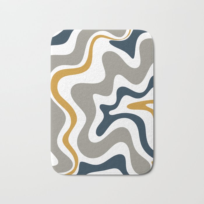 Liquid Swirl Abstract Pattern in Mustard, Navy, Gray, and White Bath Mat Gallery Image 1