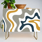 Liquid Swirl Abstract Pattern in Mustard, Navy, Gray, and White Credenza Gallery Image 1