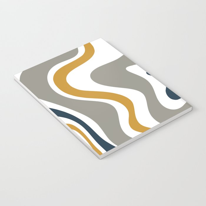 Liquid Swirl Abstract Pattern in Mustard, Navy, Gray, and White Notebook Gallery Image 3