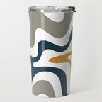 Liquid Swirl Abstract Pattern in Mustard, Navy, Gray, and White Travel Mug Gallery Image 2