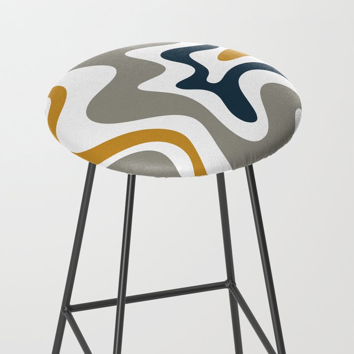Liquid Swirl Abstract Pattern in Mustard, Navy, Gray, and White Stool Gallery Image 2