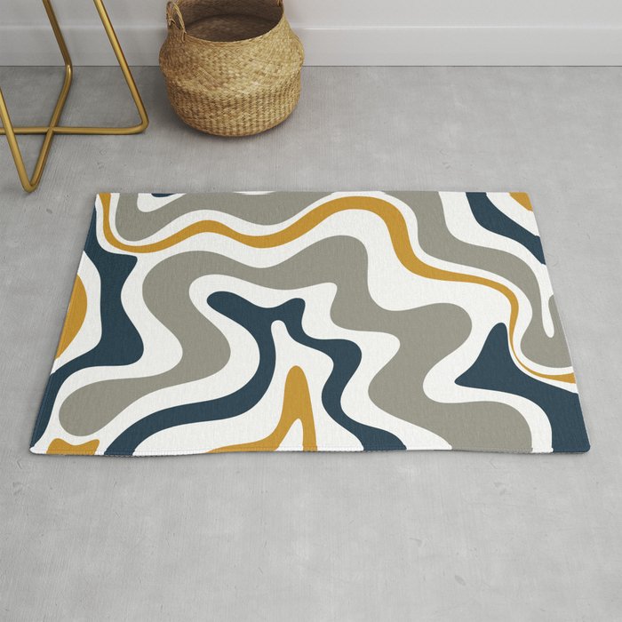 Liquid Swirl Abstract Pattern in Mustard, Navy, Gray, and White Rug Gallery Image 1