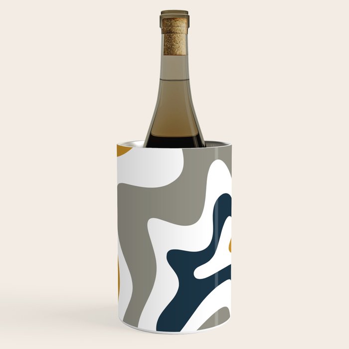 Liquid Swirl Abstract Pattern in Mustard, Navy, Gray, and White Wine Chiller Gallery Image 1