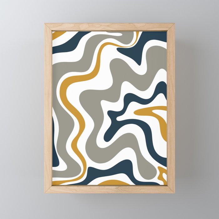 Liquid Swirl Abstract Pattern in Mustard, Navy, Gray, and White Mini Art Print Gallery Image 1