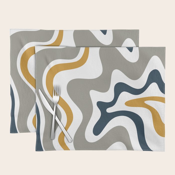 Liquid Swirl Abstract Pattern in Mustard, Navy, Gray, and White Placemat Gallery Image 1