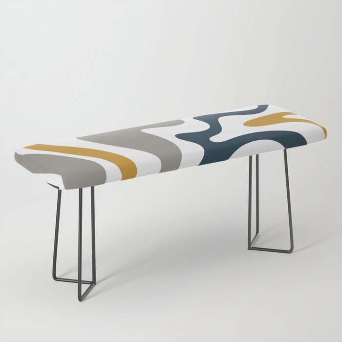 Liquid Swirl Abstract Pattern in Mustard, Navy, Gray, and White Bench Gallery Image 1