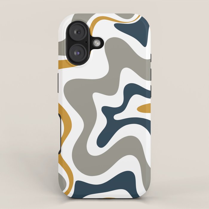 Liquid Swirl Abstract Pattern in Mustard, Navy, Gray, and White iPhone Case Gallery Image 1