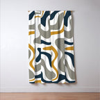 Liquid Swirl Abstract Pattern in Mustard, Navy, Gray, and White Window Curtain Gallery Image 3