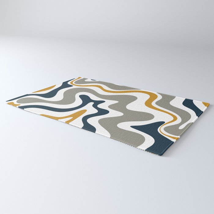 Liquid Swirl Abstract Pattern in Mustard, Navy, Gray, and White Rug Gallery Image 3