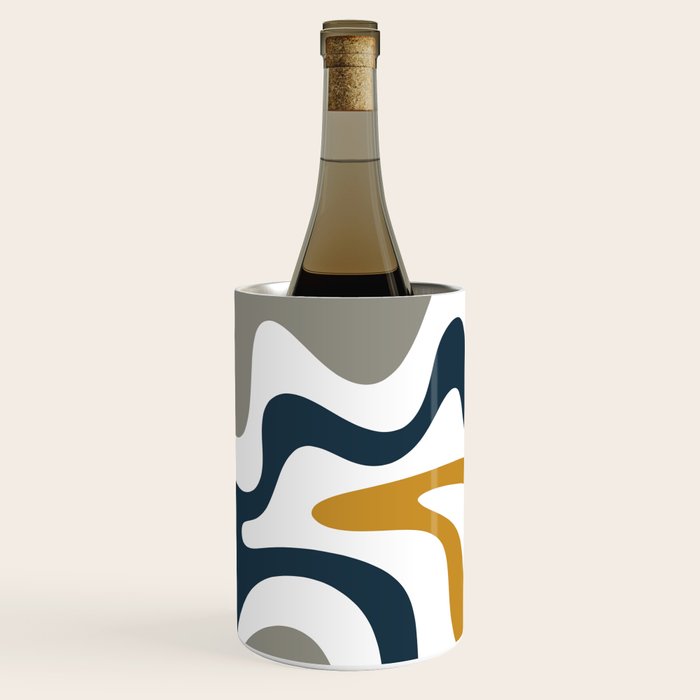 Liquid Swirl Abstract Pattern in Mustard, Navy, Gray, and White Wine Chiller Gallery Image 3