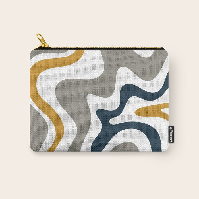 Liquid Swirl Abstract Pattern in Mustard, Navy, Gray, and White Carry All Pouch Gallery Image 1