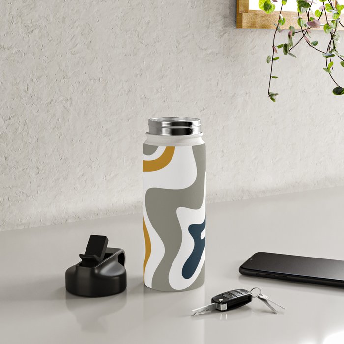 Liquid Swirl Abstract Pattern in Mustard, Navy, Gray, and White Water Bottle Gallery Image 4