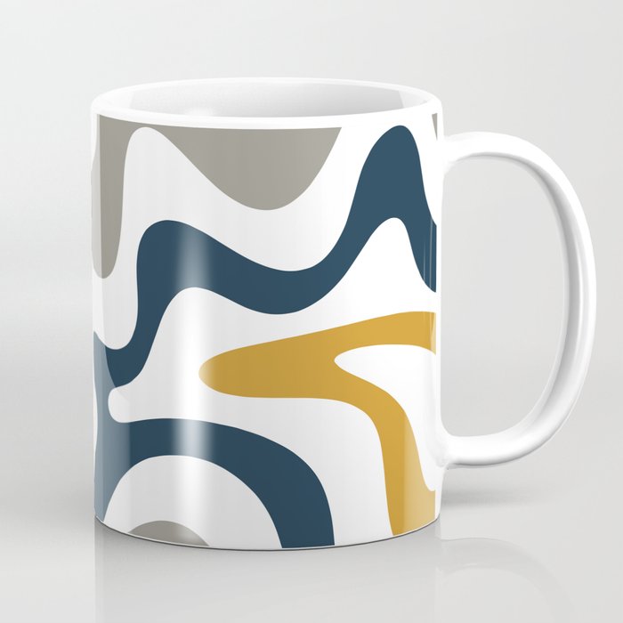 Liquid Swirl Abstract Pattern in Mustard, Navy, Gray, and White Coffee Mug Gallery Image 1