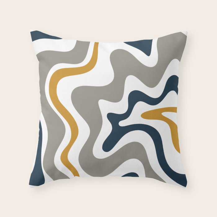 Liquid Swirl Abstract Pattern in Mustard, Navy, Gray, and White Throw Pillow Gallery Image 6