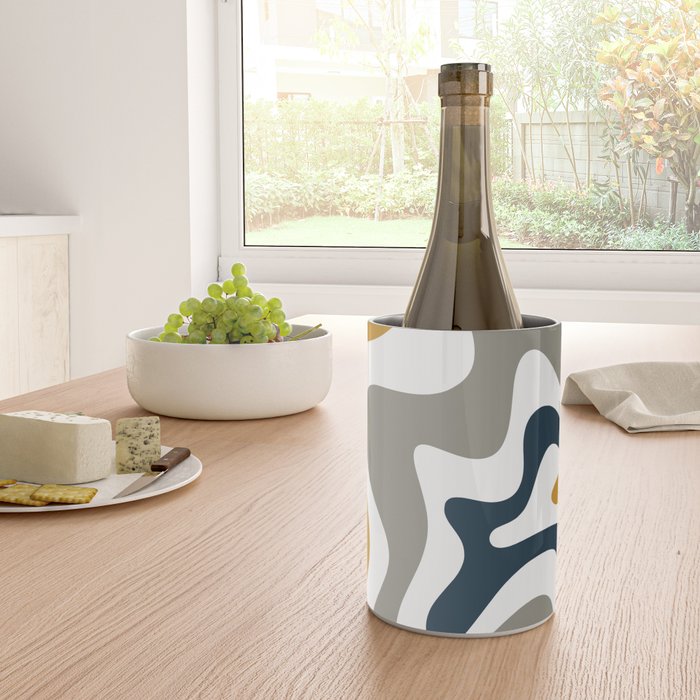 Liquid Swirl Abstract Pattern in Mustard, Navy, Gray, and White Wine Chiller Gallery Image 4